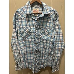 Wrangler Rancher Pearl Snap Shirt Mens M Blue  Button-up Rodeo Western